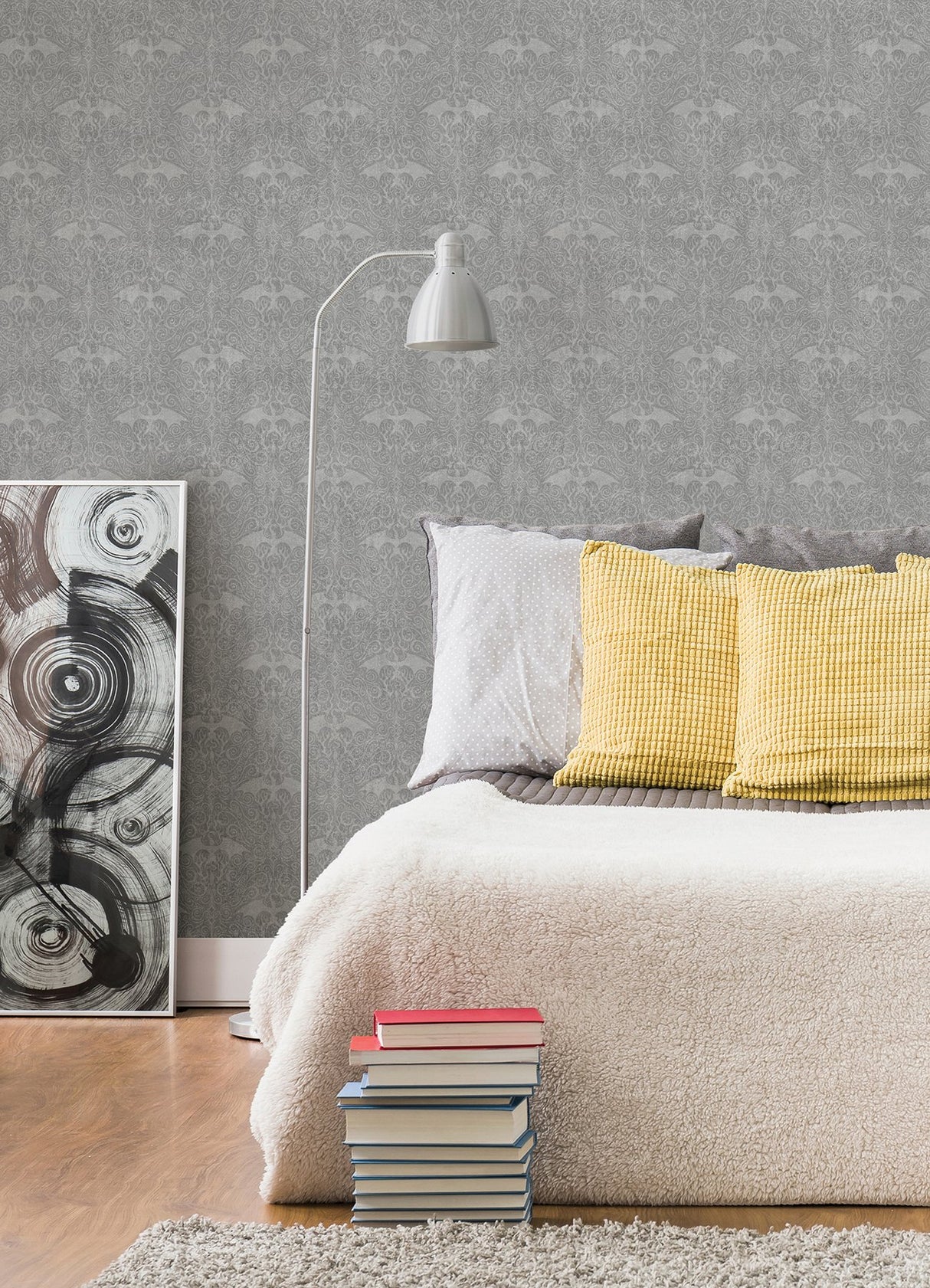 House Of The Dragon Grey Damask Modern Peel & Stick Wallpaper - York RMK12699RL