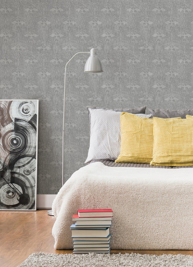 House Of The Dragon Grey Damask Modern Peel & Stick Wallpaper - York RMK12699RL