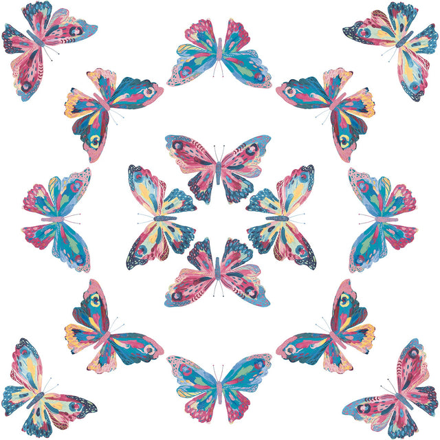 Papillon Blue Peel & Stick Wallpaper with Bohemian Butterfly Graphics - York RMK12700PLW
