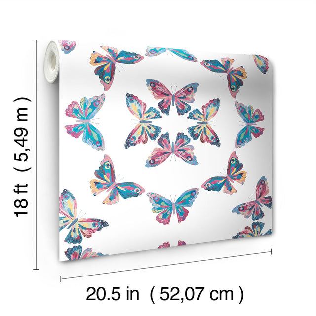 Papillon Blue Peel & Stick Wallpaper with Bohemian Butterfly Graphics - York RMK12700PLW