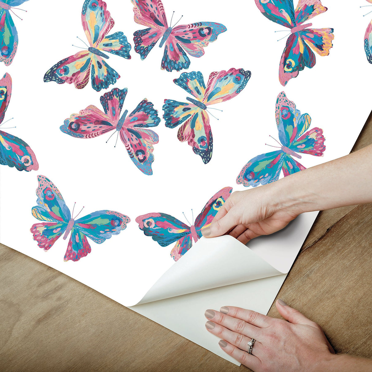 Papillon Blue Peel & Stick Wallpaper with Bohemian Butterfly Graphics - York RMK12700PLW