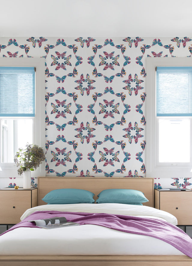 Papillon Blue Peel & Stick Wallpaper with Bohemian Butterfly Graphics - York RMK12700PLW
