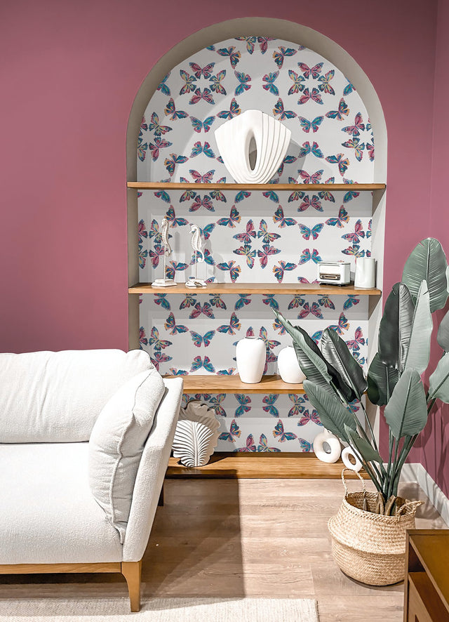 Papillon Blue Peel & Stick Wallpaper with Bohemian Butterfly Graphics - York RMK12700PLW