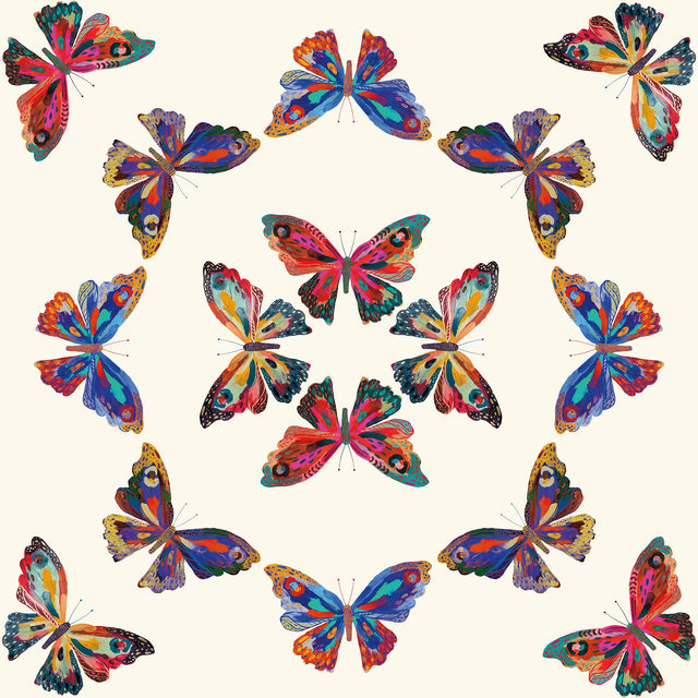 Papillon Cream Multi Peel & Stick Wallpaper with Bohemian Butterfly Graphics - York RMK12701PLW
