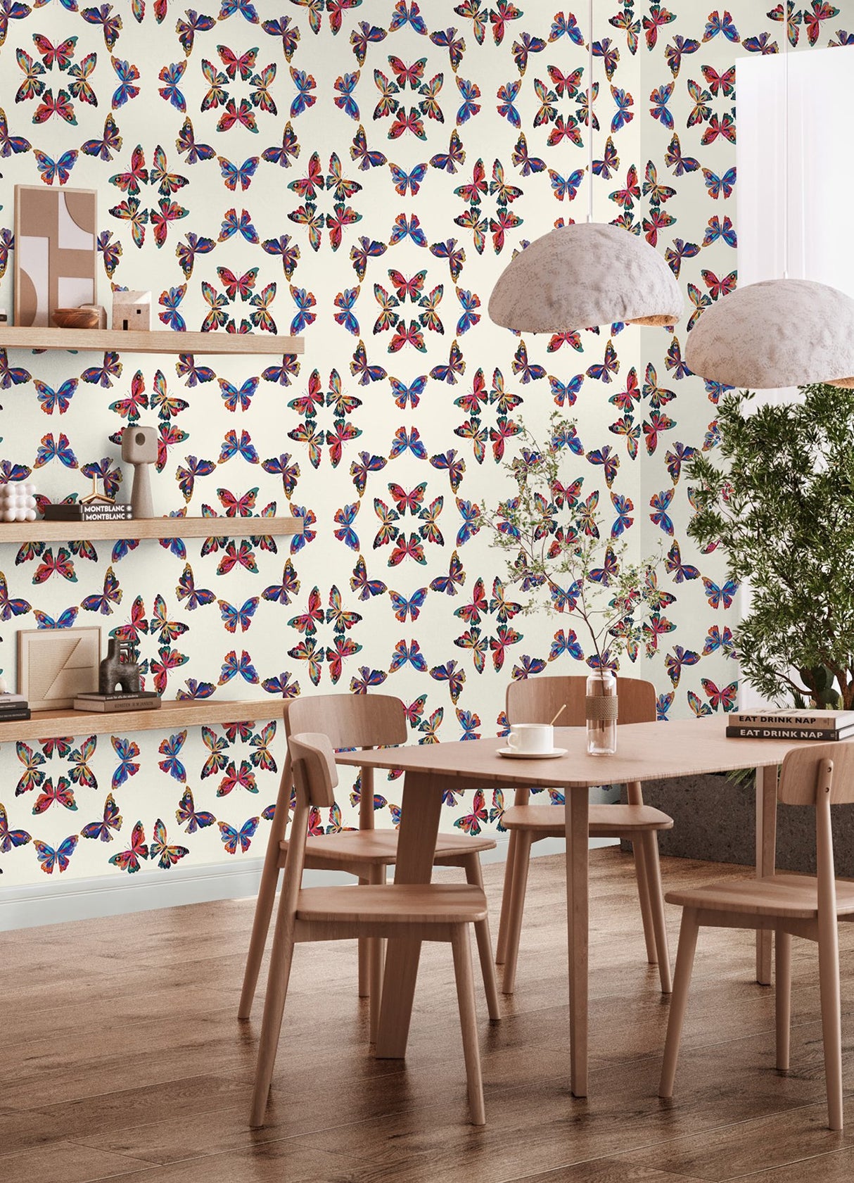 Papillon Cream Multi Peel & Stick Wallpaper with Bohemian Butterfly Graphics - York RMK12701PLW