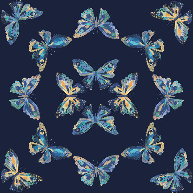 Papillon Blue Butterflies Bohemian Peel & Stick Wallpaper - York RMK12702PLW