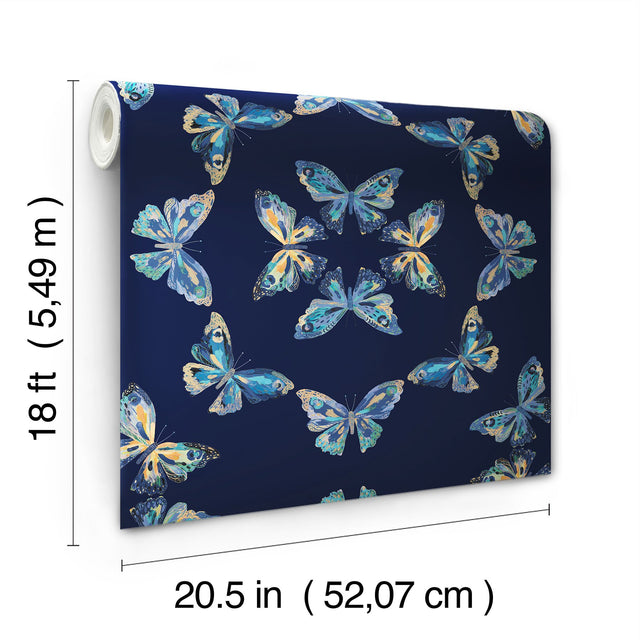 Papillon Blue Butterflies Bohemian Peel & Stick Wallpaper - York RMK12702PLW