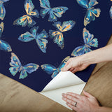 Papillon Blue Butterflies Bohemian Peel & Stick Wallpaper - York RMK12702PLW