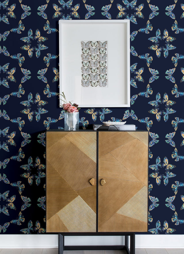 Papillon Blue Butterflies Bohemian Peel & Stick Wallpaper - York RMK12702PLW