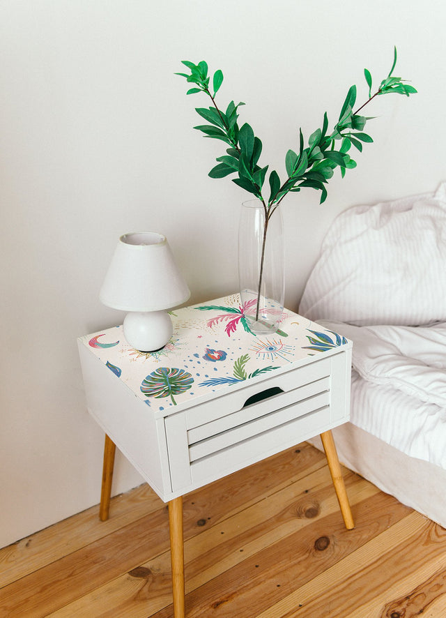 Nuit Tropicale White Multi Peel & Stick Wallpaper with Bohemian Tropical Graphics - York RMK12703PLW