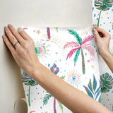 Nuit Tropicale White Multi Peel & Stick Wallpaper with Bohemian Tropical Graphics - York RMK12703PLW