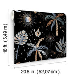 Nuit Tropicale Black Peel & Stick Wallpaper with Bohemian Tropical Graphics Pattern - York RMK12704PLW