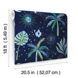 Nuit Tropicale Blue Peel & Stick Wallpaper with Bohemian Tropical Graphics - York RMK12705PLW