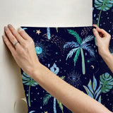 Nuit Tropicale Blue Peel & Stick Wallpaper with Bohemian Tropical Graphics - York RMK12705PLW