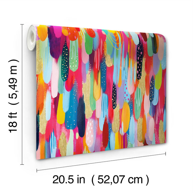 Brushstroke Red Multi Peel & Stick Wallpaper with Bohemian Abstract Graphics - York RMK12706PLW