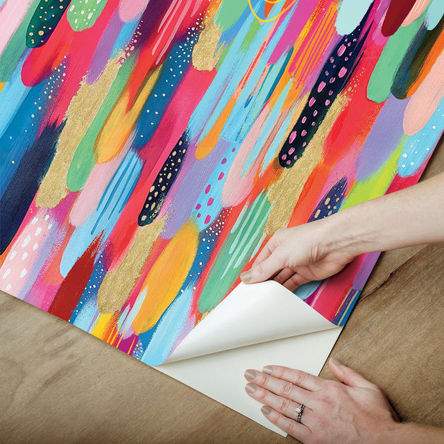 Brushstroke Red Multi Peel & Stick Wallpaper with Bohemian Abstract Graphics - York RMK12706PLW
