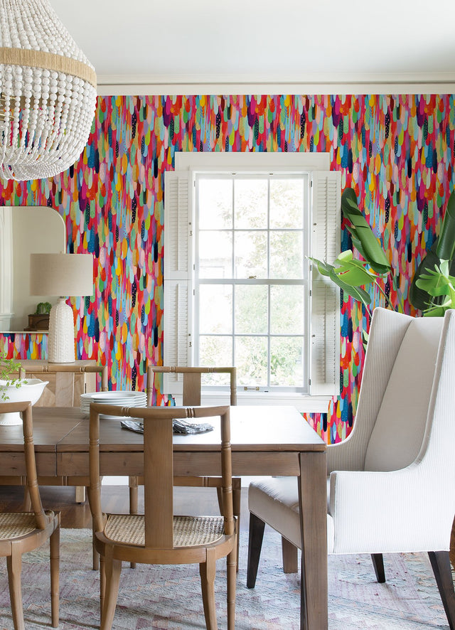 Brushstroke Red Multi Peel & Stick Wallpaper with Bohemian Abstract Graphics - York RMK12706PLW