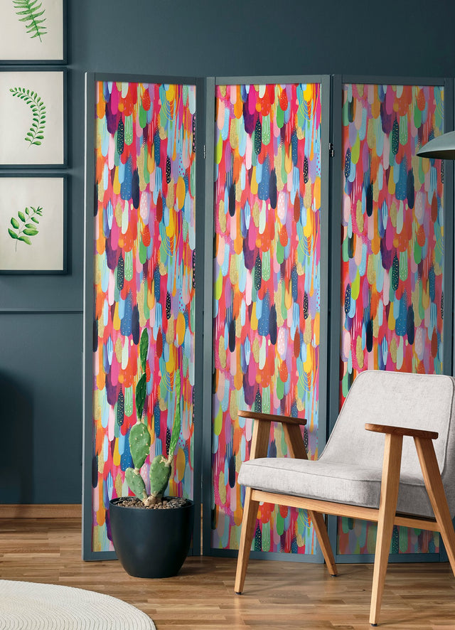 Brushstroke Red Multi Peel & Stick Wallpaper with Bohemian Abstract Graphics - York RMK12706PLW
