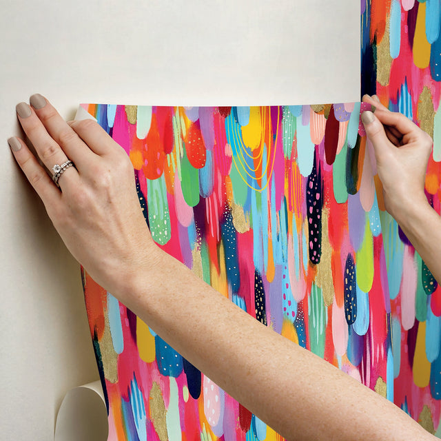 Brushstroke Red Multi Peel & Stick Wallpaper with Bohemian Abstract Graphics - York RMK12706PLW