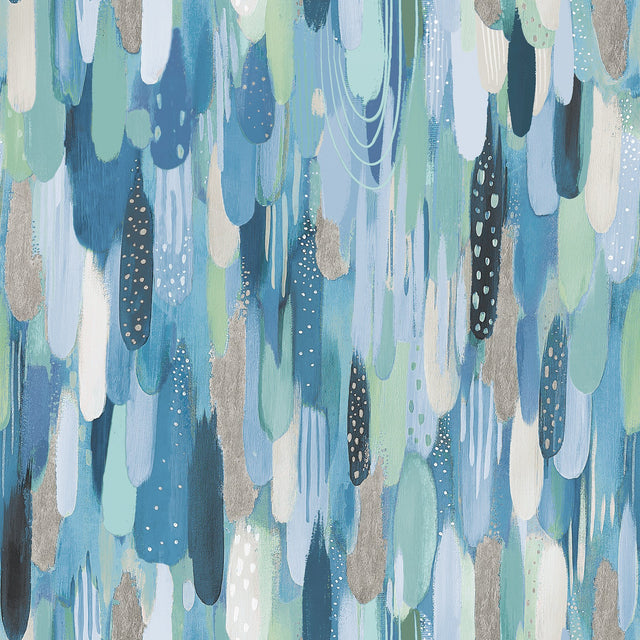 Brushstroke Blue Peel & Stick Wallpaper with Bohemian Abstract Graphics - York RMK12707PLW