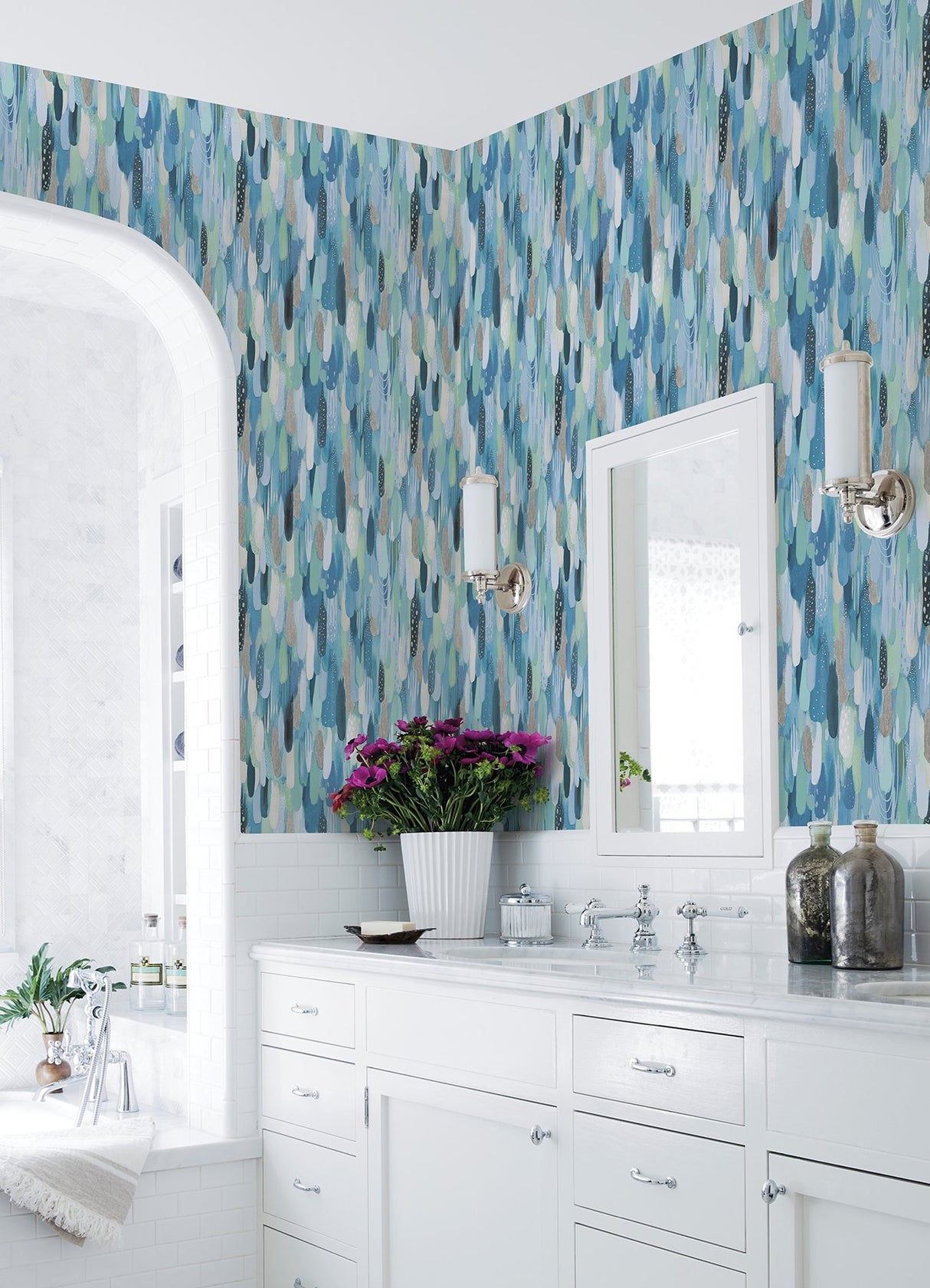 Brushstroke Blue Peel & Stick Wallpaper with Bohemian Abstract Graphics - York RMK12707PLW