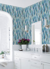 Brushstroke Blue Peel & Stick Wallpaper with Bohemian Abstract Graphics - York RMK12707PLW