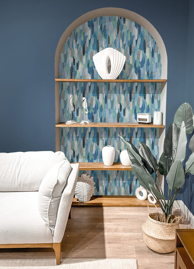 Brushstroke Blue Peel & Stick Wallpaper with Bohemian Abstract Graphics - York RMK12707PLW
