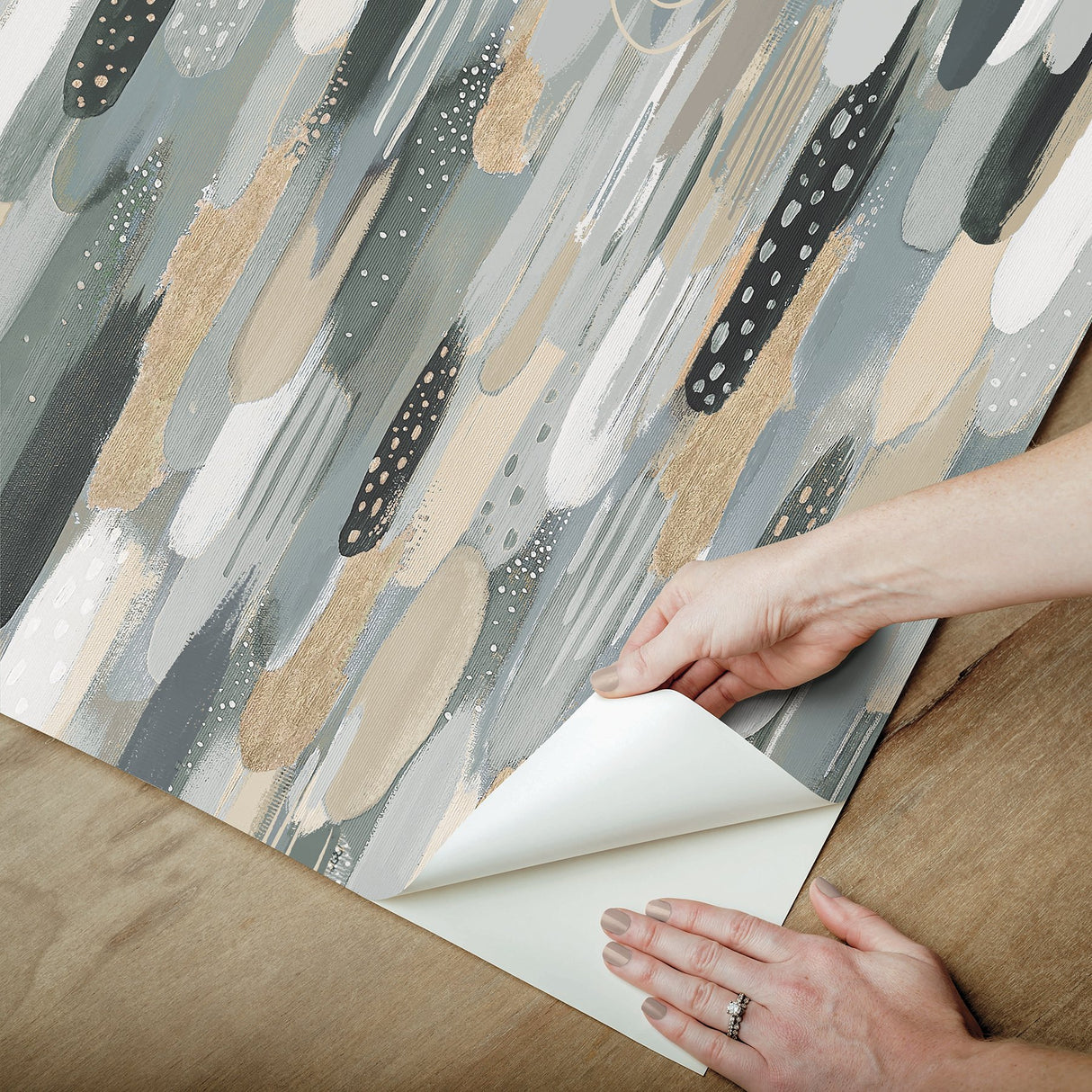 Brushstroke Neutral Peel & Stick Wallpaper with Abstract Graphics Pattern - York RMK12708PLW