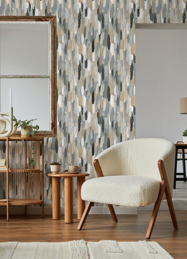 Brushstroke Neutral Peel & Stick Wallpaper with Abstract Graphics Pattern - York RMK12708PLW