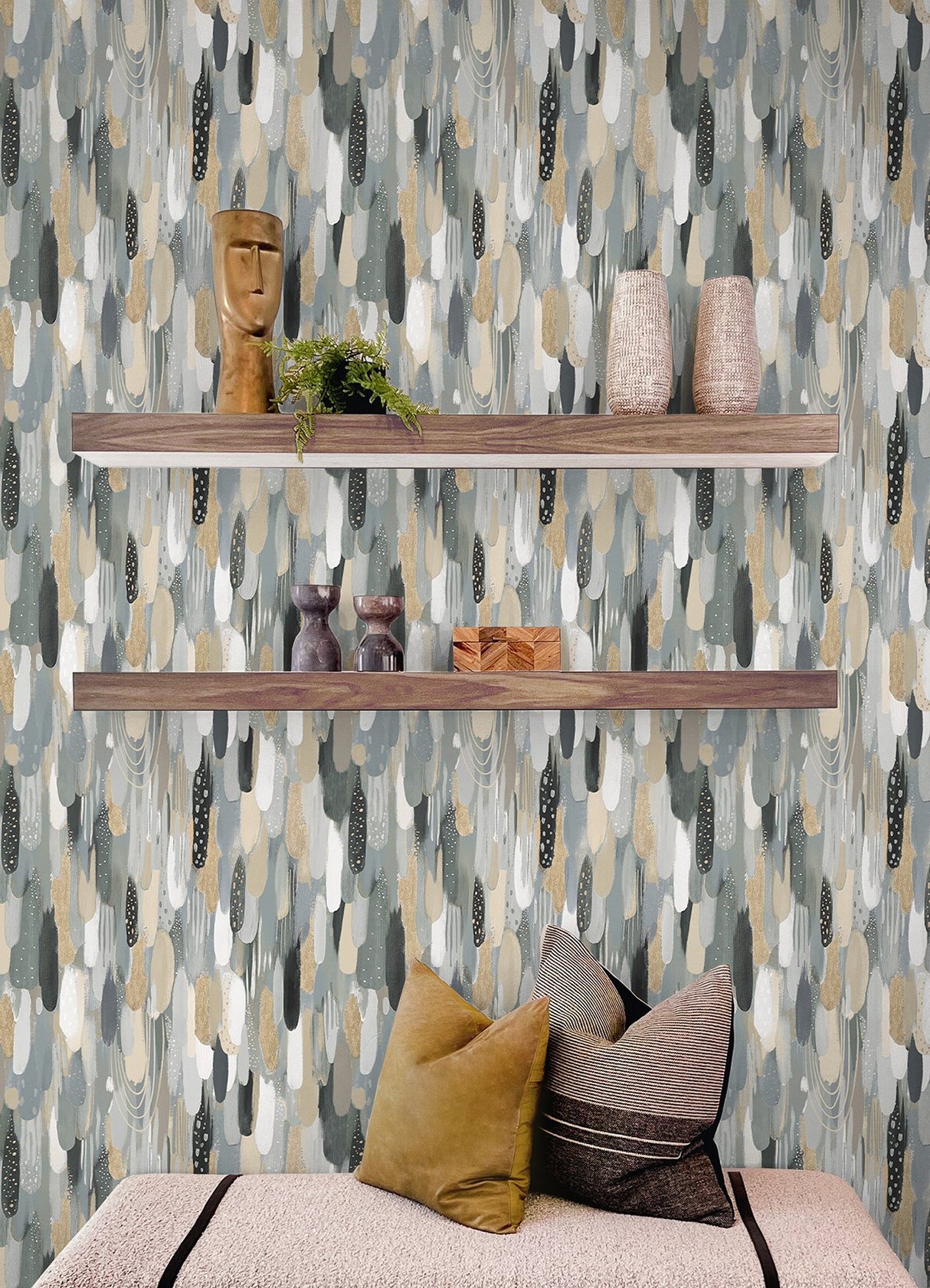 Brushstroke Neutral Peel & Stick Wallpaper with Abstract Graphics Pattern - York RMK12708PLW