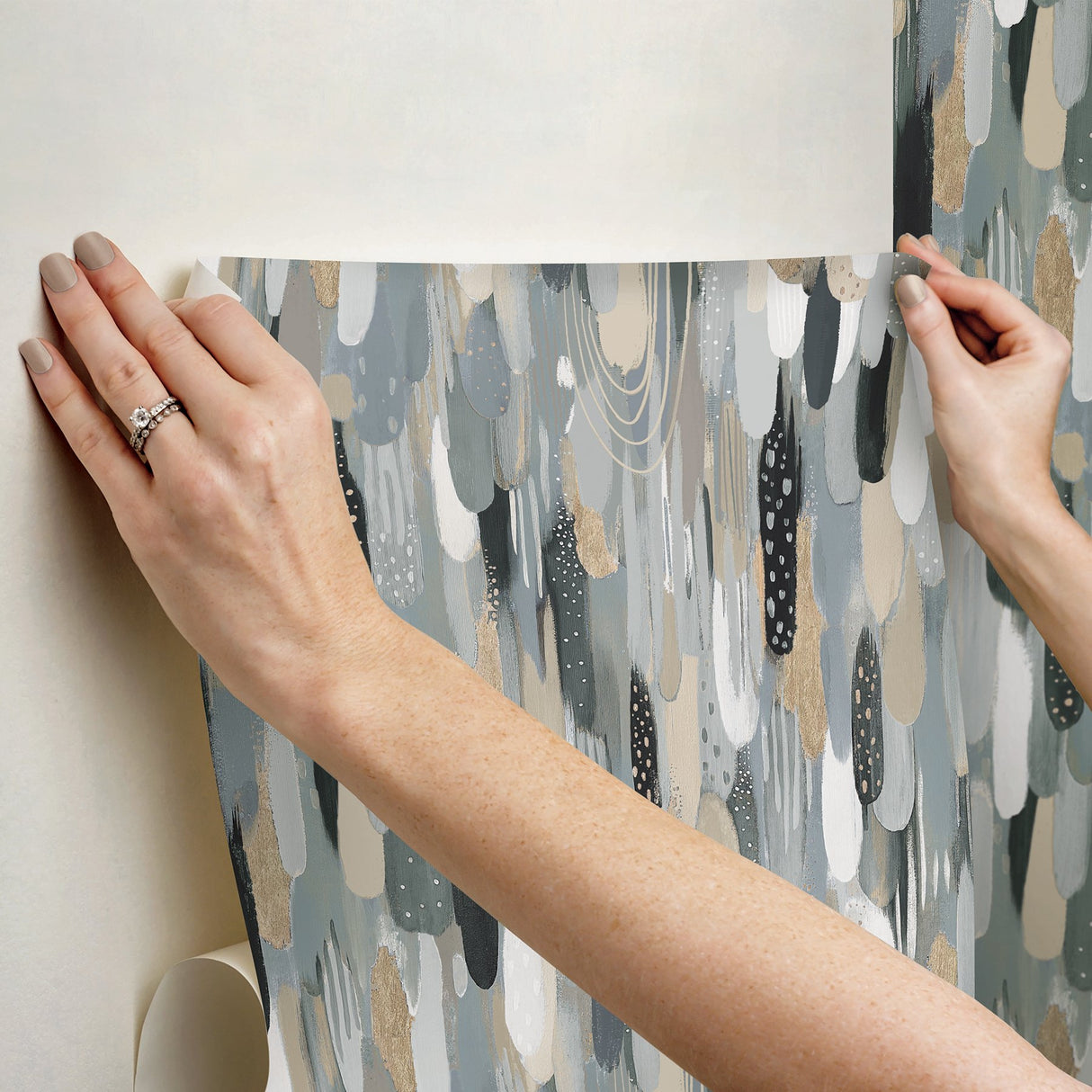 Brushstroke Neutral Peel & Stick Wallpaper with Abstract Graphics Pattern - York RMK12708PLW
