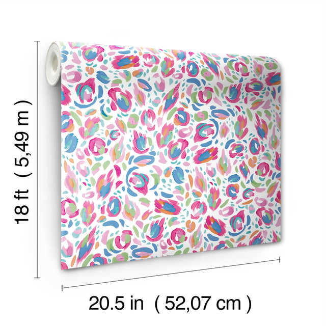 Brushstroke Leopard Red Multi Peel & Stick Wallpaper with Painterly Animal Print - RoomMates RMK12709PLW