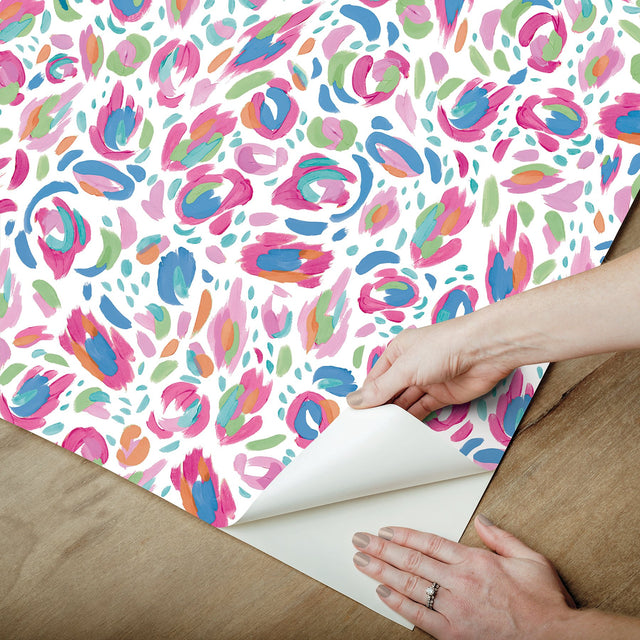 Brushstroke Leopard Red Multi Peel & Stick Wallpaper with Painterly Animal Print - RoomMates RMK12709PLW