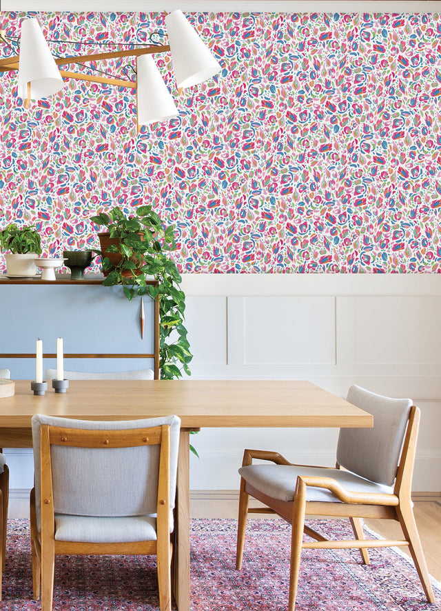 Brushstroke Leopard Red Multi Peel & Stick Wallpaper with Painterly Animal Print - RoomMates RMK12709PLW