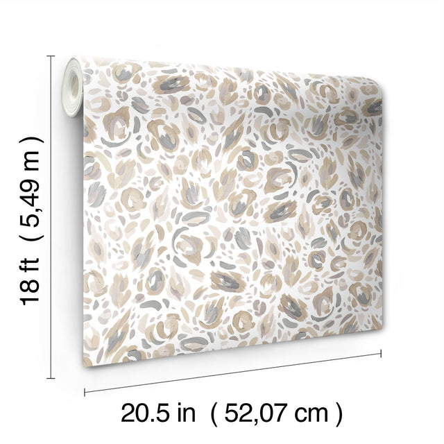 Brushstroke Leopard Neutral Peel & Stick Wallpaper with Bohemian Graphic Pattern - York RMK12710PLW