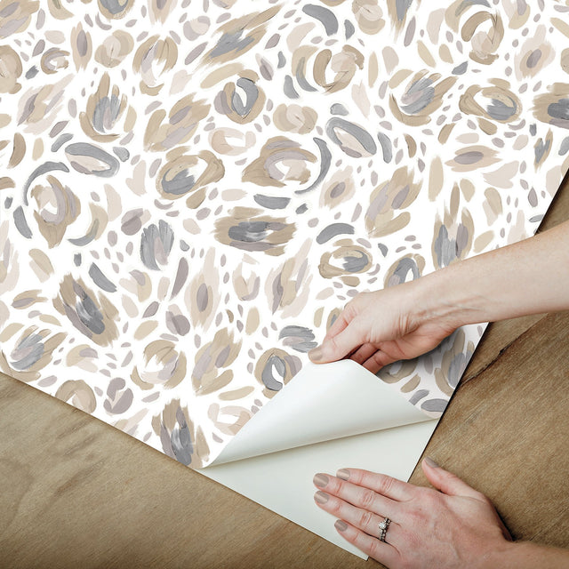 Brushstroke Leopard Neutral Peel & Stick Wallpaper with Bohemian Graphic Pattern - York RMK12710PLW