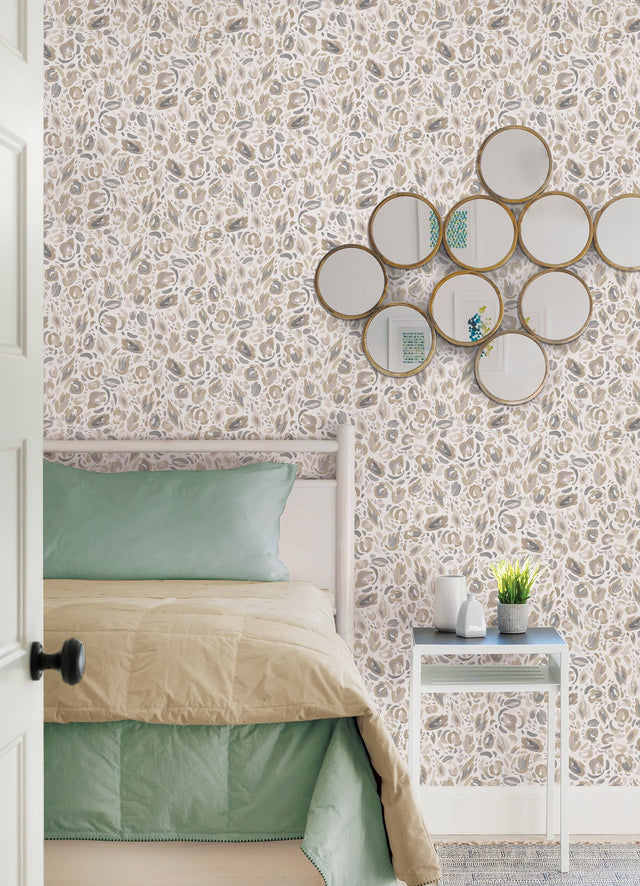 Brushstroke Leopard Neutral Peel & Stick Wallpaper with Bohemian Graphic Pattern - York RMK12710PLW