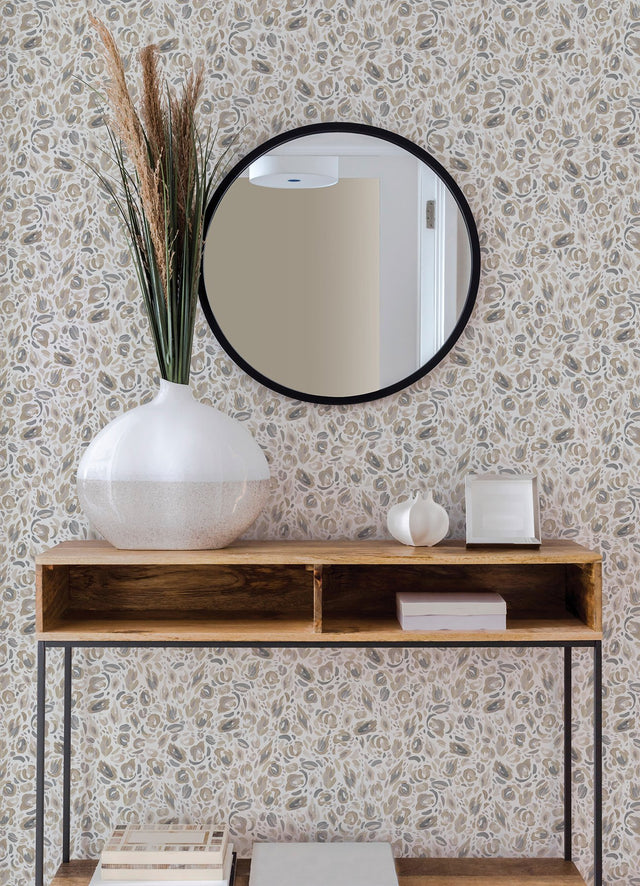 Brushstroke Leopard Neutral Peel & Stick Wallpaper with Bohemian Graphic Pattern - York RMK12710PLW