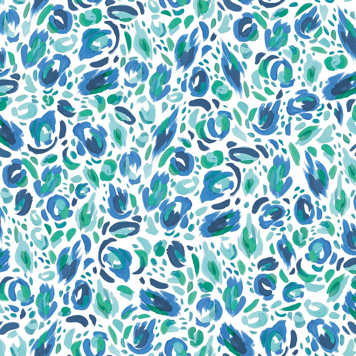 Brushstroke Leopard Blue & Green Peel and Stick Wallpaper with Painterly Leopard Print - York RMK12711PLW