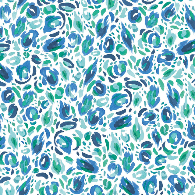 Brushstroke Leopard Blue & Green Peel and Stick Wallpaper with Painterly Leopard Print - York RMK12711PLW