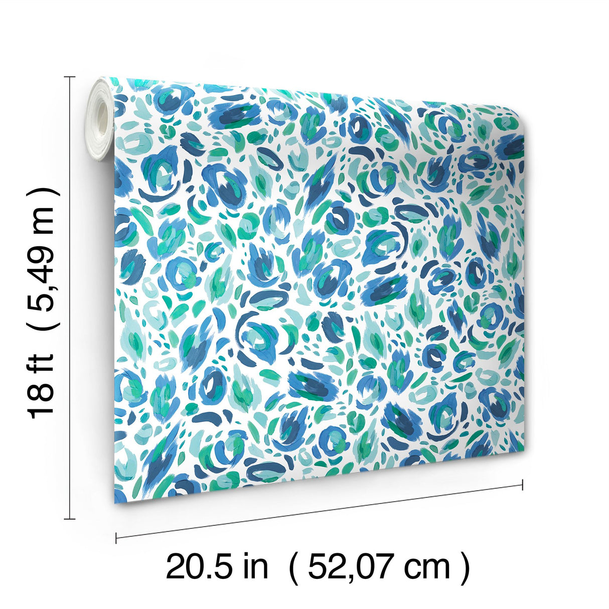Brushstroke Leopard Blue & Green Peel and Stick Wallpaper with Painterly Leopard Print - York RMK12711PLW