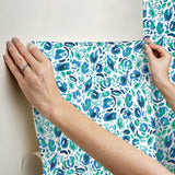 Brushstroke Leopard Blue & Green Peel and Stick Wallpaper with Painterly Leopard Print - York RMK12711PLW