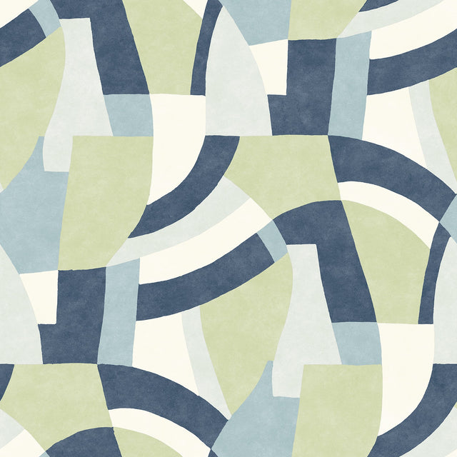 Melbourne Teal Peel & Stick Wallpaper with Retro Geometric Graphics - York RMK12712PLW