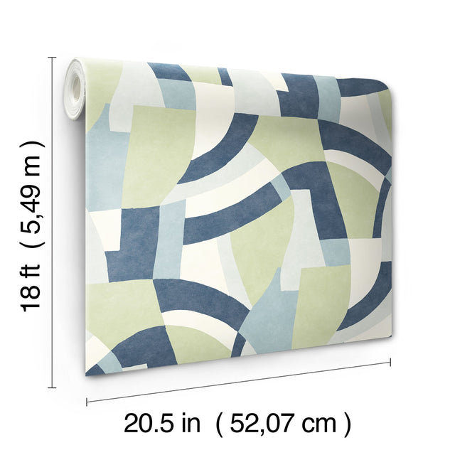 Melbourne Teal Peel & Stick Wallpaper with Retro Geometric Graphics - York RMK12712PLW