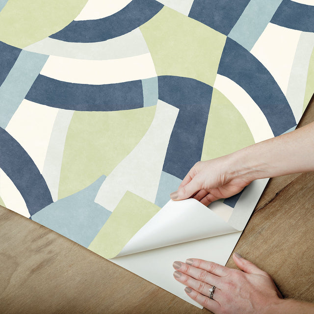 Melbourne Teal Peel & Stick Wallpaper with Retro Geometric Graphics - York RMK12712PLW