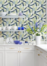 Melbourne Teal Peel & Stick Wallpaper with Retro Geometric Graphics - York RMK12712PLW