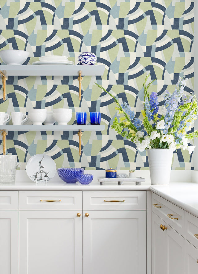Melbourne Teal Peel & Stick Wallpaper with Retro Geometric Graphics - York RMK12712PLW