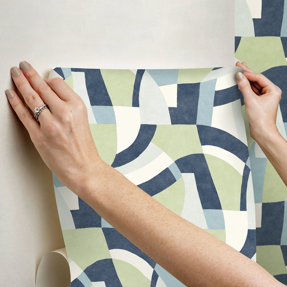 Melbourne Teal Peel & Stick Wallpaper with Retro Geometric Graphics - York RMK12712PLW
