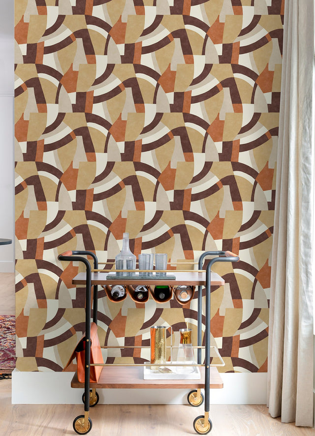 Melbourne Terracotta Peel & Stick Wallpaper with Retro Geometric Graphics - York RMK12713PLW