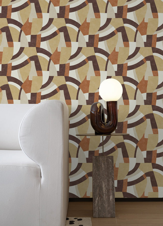 Melbourne Terracotta Peel & Stick Wallpaper with Retro Geometric Graphics - York RMK12713PLW